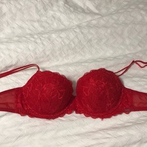 PINK Victoria Secret Red Lace Date Push-up Bra